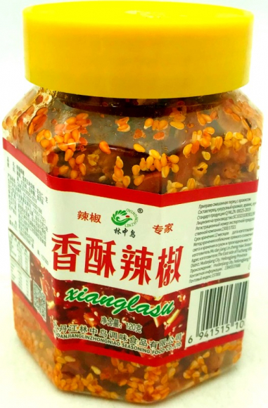 Сянласу. Красный перец острый с арахисом и кунжутом желтый (1кор*48шт*120гр)