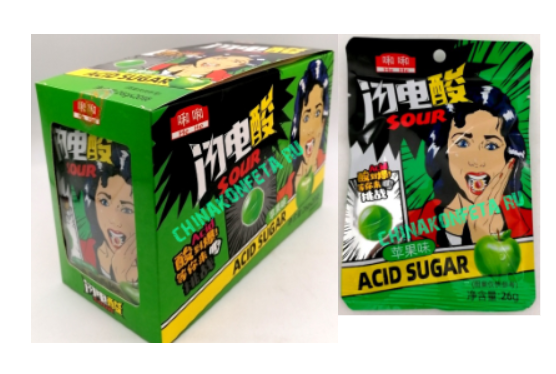 ИЯ8537/1 Конфеты He He ACID SUGAR SOUR ЯБЛОКО (12бл*20шт*26гр)