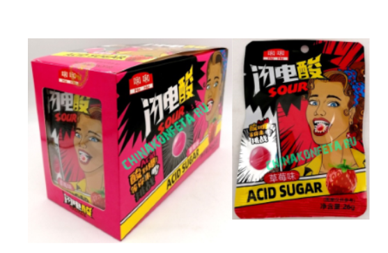ИЯ8537 Конфеты He He ACID SUGAR SOUR КЛУБНИКА (12бл*20шт*26гр)