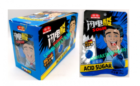 ИЯ8537/2 Конфеты He He ACID SUGAR SOUR ЧЕРНИКА (12бл*20шт*26гр)