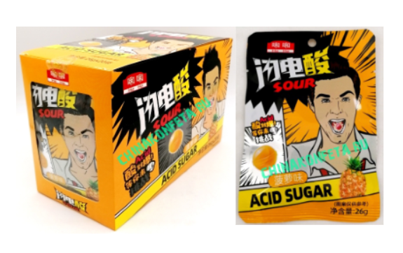 ИЯ8537/3 Конфеты He He ACID SUGAR SOUR АНАНАС (12бл*20шт*26гр)