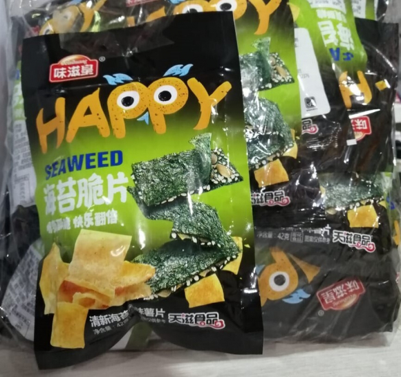 1650 Чипсы HAPPY Картофельные с морской капустой и миндалем 40шт/кор  42гр.